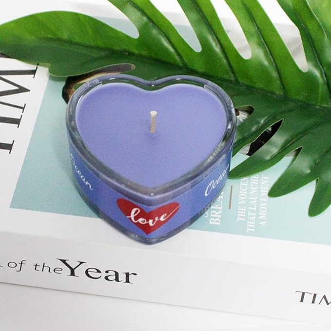 Real Glass Heart Shaped Candles - Ideal for - Holidays - Gifts - Dates - and Many More. (Ocean (Blue))