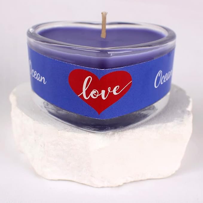 Real Glass Heart Shaped Candles - Ideal for - Holidays - Gifts - Dates - and Many More. (Ocean (Blue))