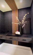 Wooden Interlocking Wall Panels.  | Colors: Black / Walnut / Oak / Gray | Sizes: 6 x 86.5" |