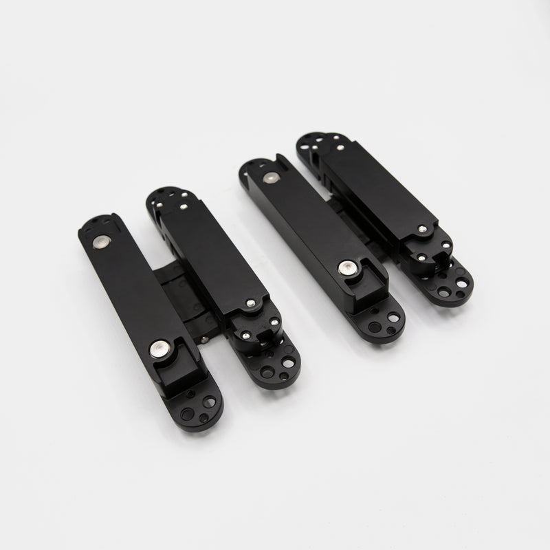 2 Heavy Duty Hidden Door Invisible Concealed Hinge 180° Degree Swing Heavy Duty Zinc Alloy for Inset Door Hinge- | Colors: Black / Clear Anodized / White  |