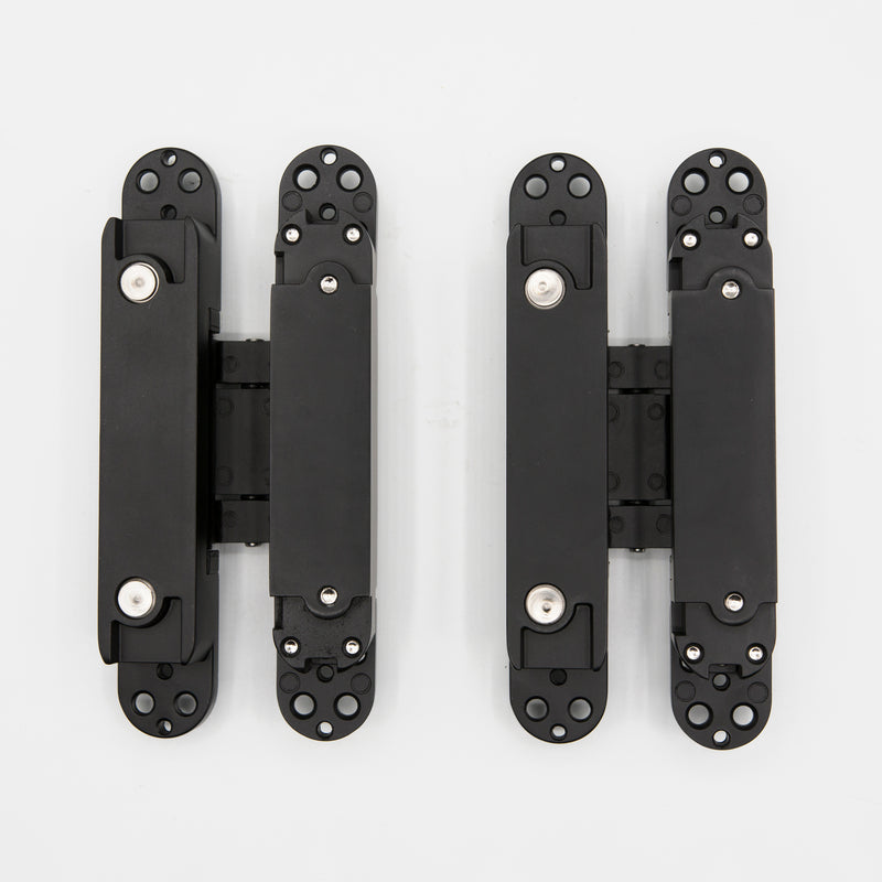 2 Heavy Duty Hidden Door Invisible Concealed Hinge 180° Degree Swing Heavy Duty Zinc Alloy for Inset Door Hinge- | Colors: Black / Clear Anodized / White  |