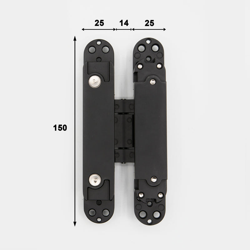 2 Heavy Duty Hidden Door Invisible Concealed Hinge 180° Degree Swing Heavy Duty Zinc Alloy for Inset Door Hinge- | Colors: Black / Clear Anodized / White  |